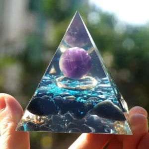 Crystaluck Amethyst Crystal Sphere with Obsidian Orgone Pyramid for energy balancing, meditation and home decor