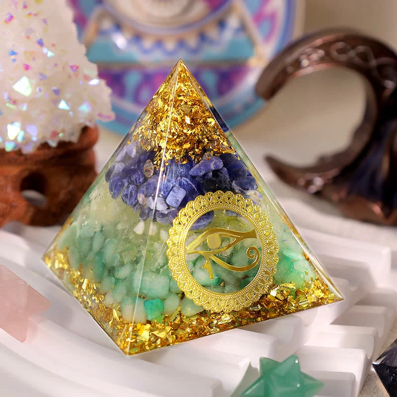Orgone Af296716e3ec Crystaluck Blue Green Aventurine Peridot Eye Of Horus Orgone Pyramid for energy balancing, meditation and home decor