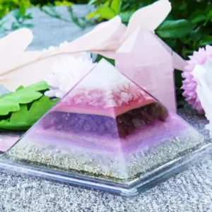 Crystaluck Rose Strawberry Quartz Amethyst Love Orgone Pyramid for energy balancing, meditation and home decor