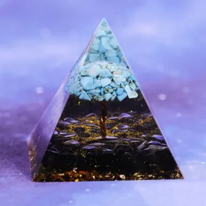 Crystaluck Obsidian with Turquoise Lucky Orgone Pyramid for energy balancing, meditation and home decor