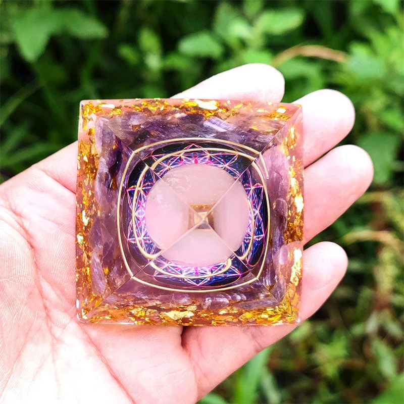 Orgone B89989c3b73d Crystaluck Amethyst with Rose Quartz Orgone Pyramid 6cm for energy balancing, meditation and home decor