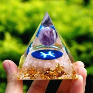 Crystaluck Amethyst with Rose Quartz Pisces Orgone Pyramid for energy balancing, meditation and home decor