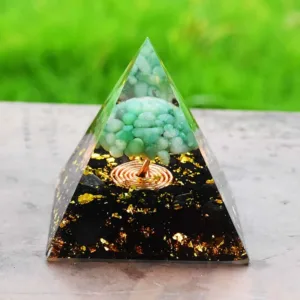 Crystaluck Green Aventurine Obsidian Tree Of Life Orgone Pyramid 5x5cm for energy balancing, meditation and home decor