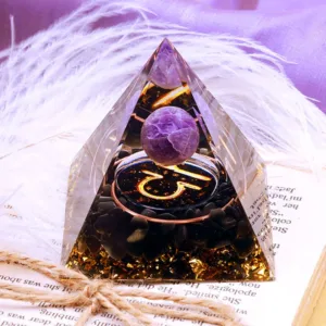 Crystaluck Amethyst Sphere With Obsidian Zodiac Libra Orgone Pyramid 5x5cm for energy balancing, meditation and home decor