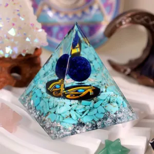 Crystaluck Blue Sodalite Turquoise Eye Of Horus Orgone Pyramid for energy balancing, meditation and home decor