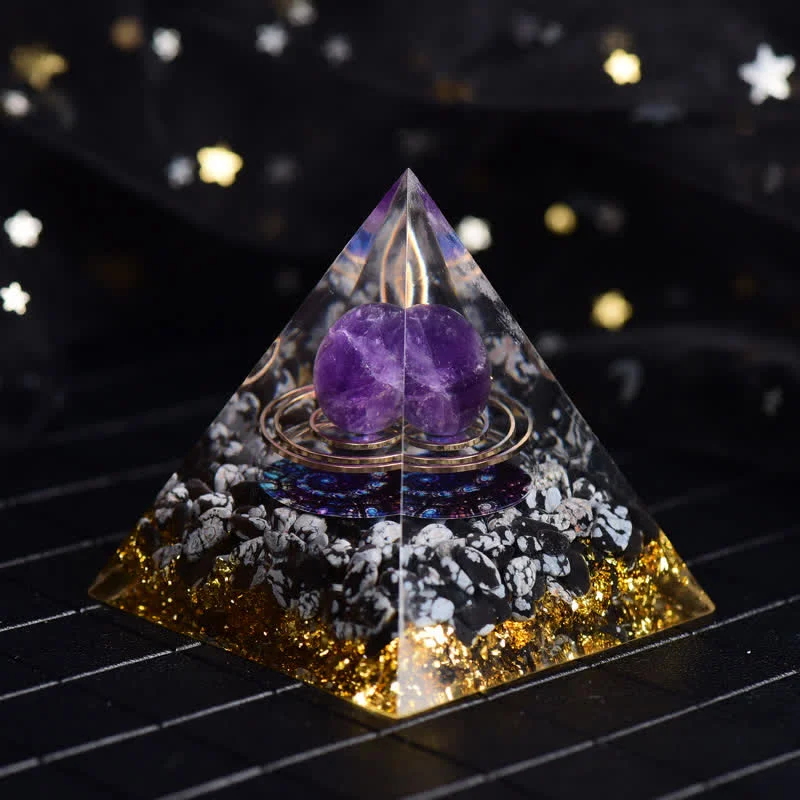 Orgone C1ed8aee8f53 Crystaluck Amethyst & Snowflake Obsidian Ball Orgone Pyramid for energy balancing, meditation and home decor