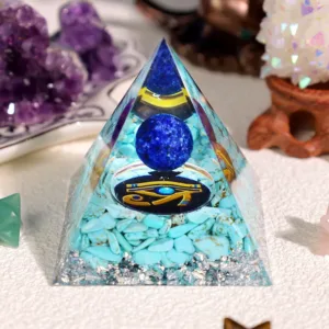 Crystaluck Blue Sodalite Turquoise Eye Of Horus Orgone Pyramid 5x5cm for energy balancing, meditation and home decor