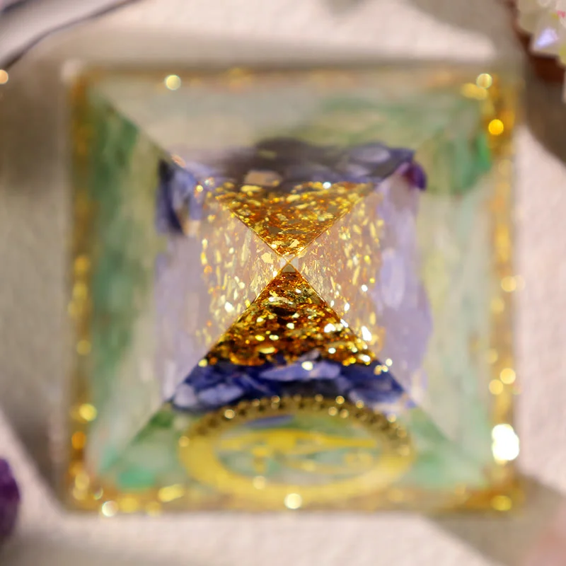 Orgone C7ba66efecd3 Crystaluck Blue Green Aventurine Peridot Eye Of Horus Orgone Pyramid 6x6cm for energy balancing, meditation and home decor