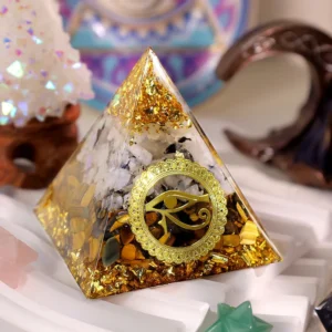 Crystaluck Tiger Eye Moonstone Eye Of Horus Orgone Pyramid for energy balancing, meditation and home decor