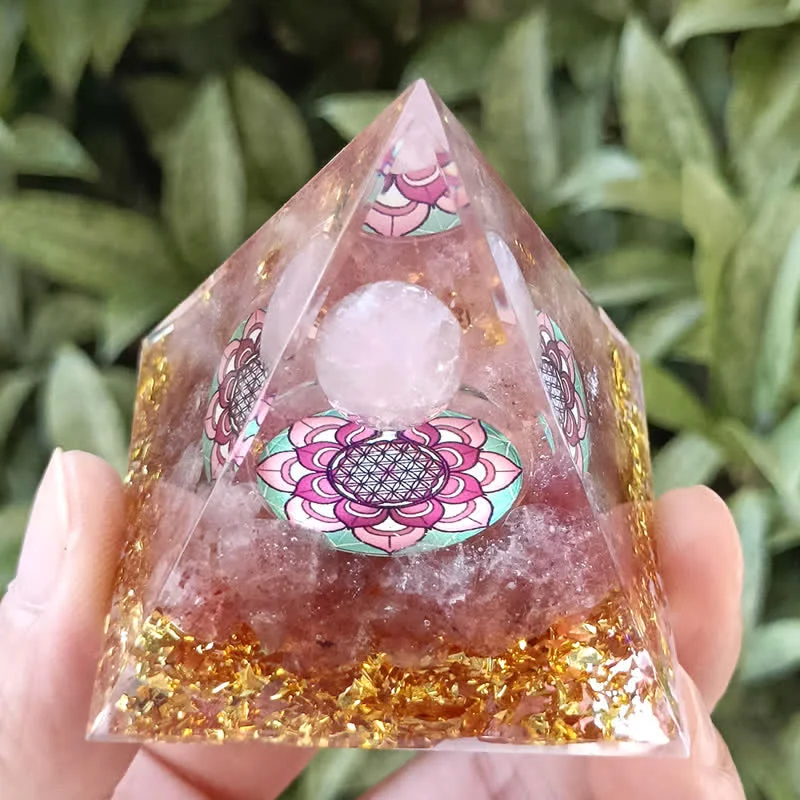 Orgone D64e50ef1c09 Crystaluck 5m Rose Quartz Strawberry Quartz Orgone Pyramid for energy balancing, meditation and home decor