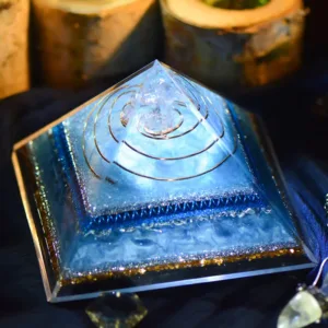 Crystaluck Aquamarine Energy Generator Orgone Pyramid for energy balancing, meditation and home decor