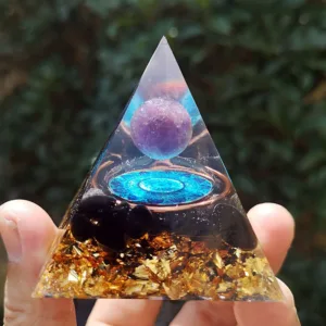 Crystaluck Amethyst with Black Tourmaline Orgone Pyramid for energy balancing, meditation and home decor