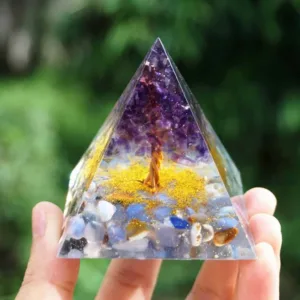 Crystaluck Amethyst Blue Lace Agate Tree Of Life Orgone Pyramid for energy balancing, meditation and home decor