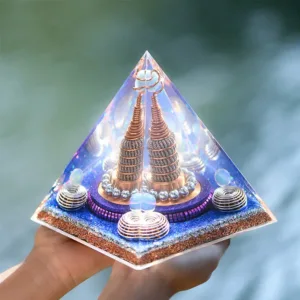Crystaluck Celestial Sphere Opalite Aquamarine Orgone Pyramid for energy balancing, meditation and home decor