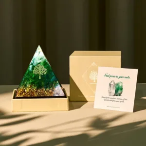 Crystaluck Heart of Nature Green Jade & Clear Quartz Orgone Pyramid for energy balancing, meditation and home decor