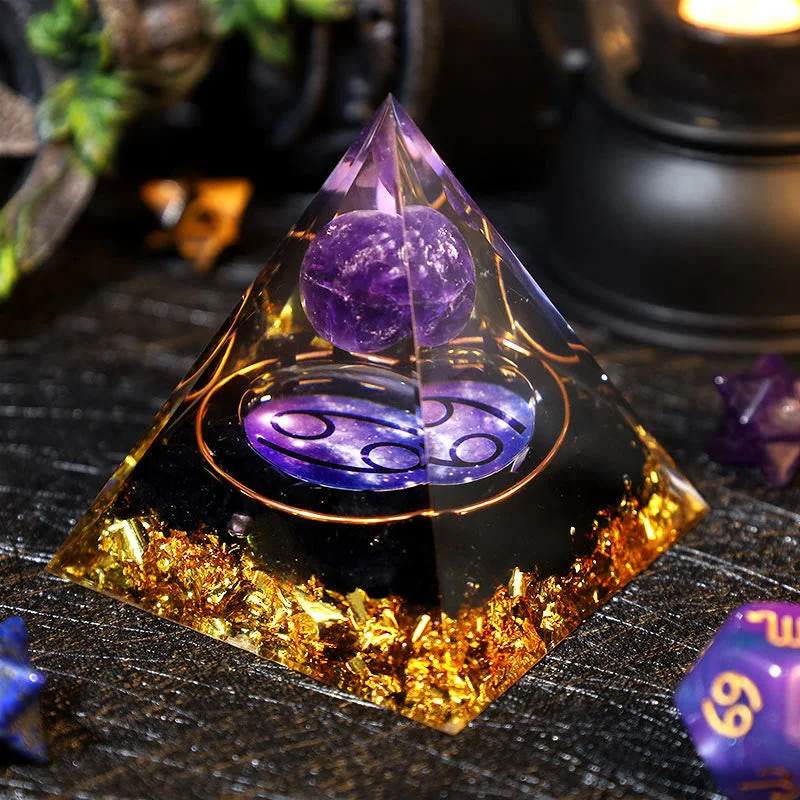 Orgone E0a823110ed8 Crystaluck Amethyst Ball Obsidian Gravel Zodiac Cancer Orgone Pyramid 5x5cm for energy balancing, meditation and home decor