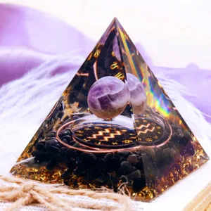Crystaluck Amethyst Sphere With Obsidian Zodiac Aquarius Orgone Pyramid 5x5cm for energy balancing, meditation and home decor