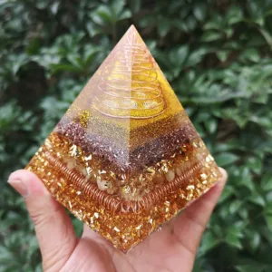 Crystaluck Clear Crystal Orgone Pyramid 8x8cm for energy balancing, meditation and home decor