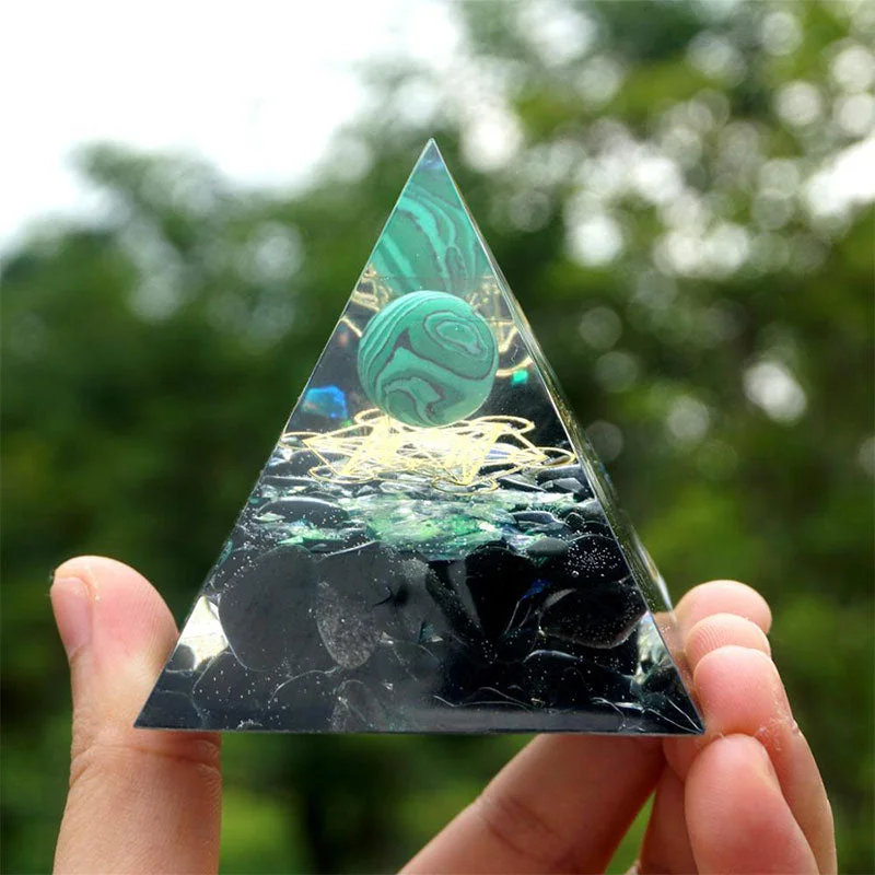 Orgone E13d7ef4ea42 Crystaluck Malachite Sphere & Obsidian Healing Orgone Pyramid for energy balancing, meditation and home decor