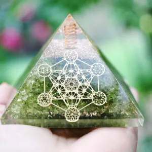 Crystaluck Peridot Metatron's Cube Orgone Pyramid for energy balancing, meditation and home decor