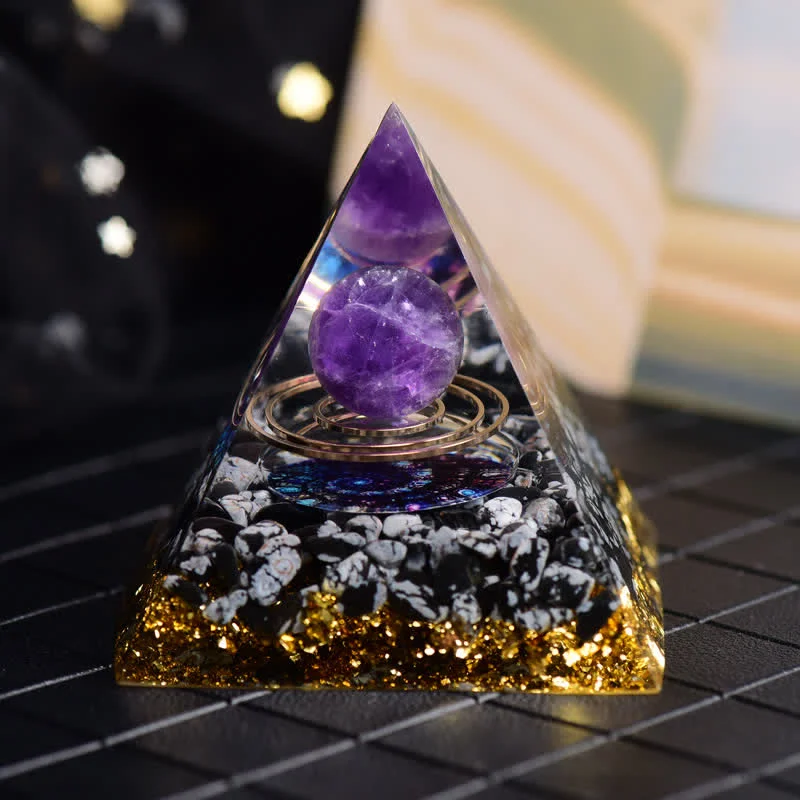 Orgone E6839bc91d2f Crystaluck Amethyst & Snowflake Obsidian Ball Orgone Pyramid for energy balancing, meditation and home decor