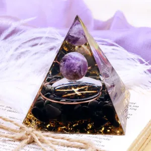 Crystaluck Amethyst Sphere With Obsidian Zodiac Pisces Orgone Pyramid for energy balancing, meditation and home decor