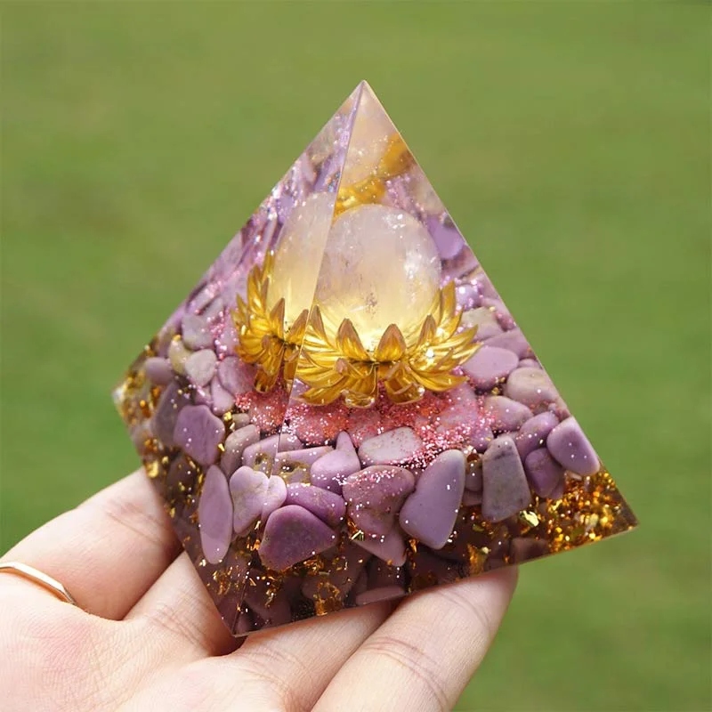 Orgone E88516ba9d8c Crystaluck Lepidolite With Rose Quartz Healing Orgone Pyramid 6x6cm for energy balancing, meditation and home decor