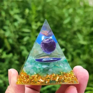 Crystaluck Amethyst with Green Aventurine Taurus Zodiac Orgone Pyramid 5x5cm for energy balancing, meditation and home decor