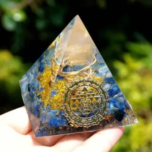Crystaluck Kyanite Rose Quartz Orgone Pyramid for energy balancing, meditation and home decor