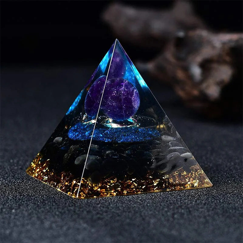 Crystaluck Amethyst Sphere With Blue Quartz Reki Orgone Pyramid 8x8cm for energy balancing, meditation and home decor