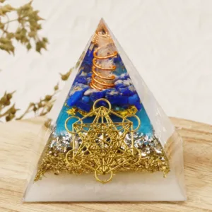 Crystaluck Lapis Lazuli Metatron's Cube Orgone Pyramid for energy balancing, meditation and home decor