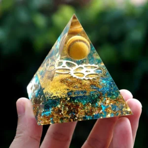 Crystaluck Tiger Eye Sphere With Blue Quartz Orgone Pyramid for energy balancing, meditation and home decor