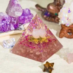 Crystaluck Rose Quartz & Strawberry Quartz Orgone Pyramid for energy balancing, meditation and home decor
