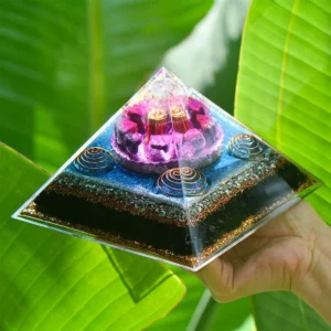Crystaluck "Seven Stars" Amethyst Charoite Obsidian Orgone Pyramid for energy balancing, meditation and home decor