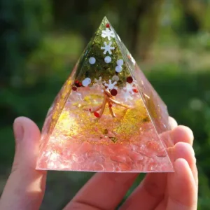 Crystaluck Christmas Pink Crystal Peridot Tree Of Life Orgone Pyramid for energy balancing, meditation and home decor