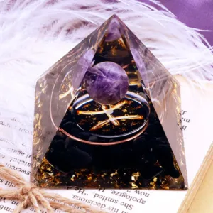 Crystaluck Amethyst Sphere With Obsidian Zodiac Pisces Orgone Pyramid 5x5cm for energy balancing, meditation and home decor